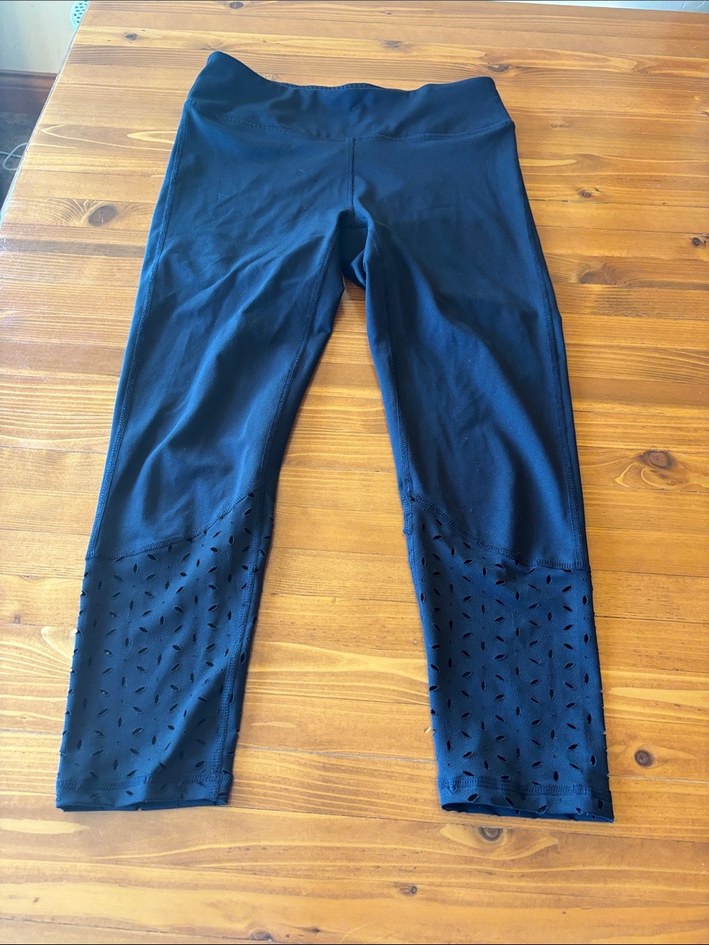 GAIAM Black Capri Leggings with Laser-Cut Detail